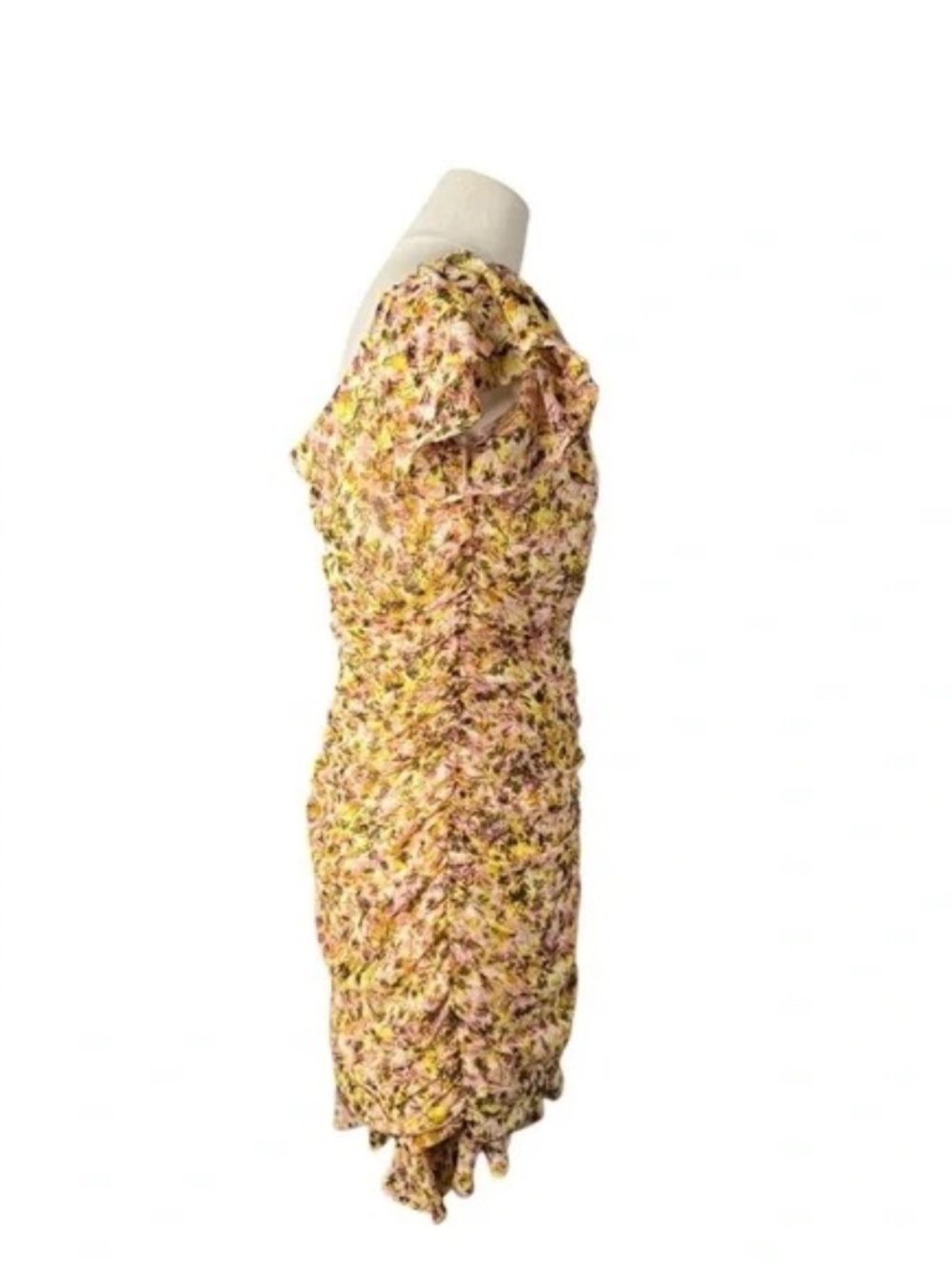 ASTR the Label Shirred Flutter Mini Dress Blush Yellow Multi Floral Print Medium - Picture 4 of 7